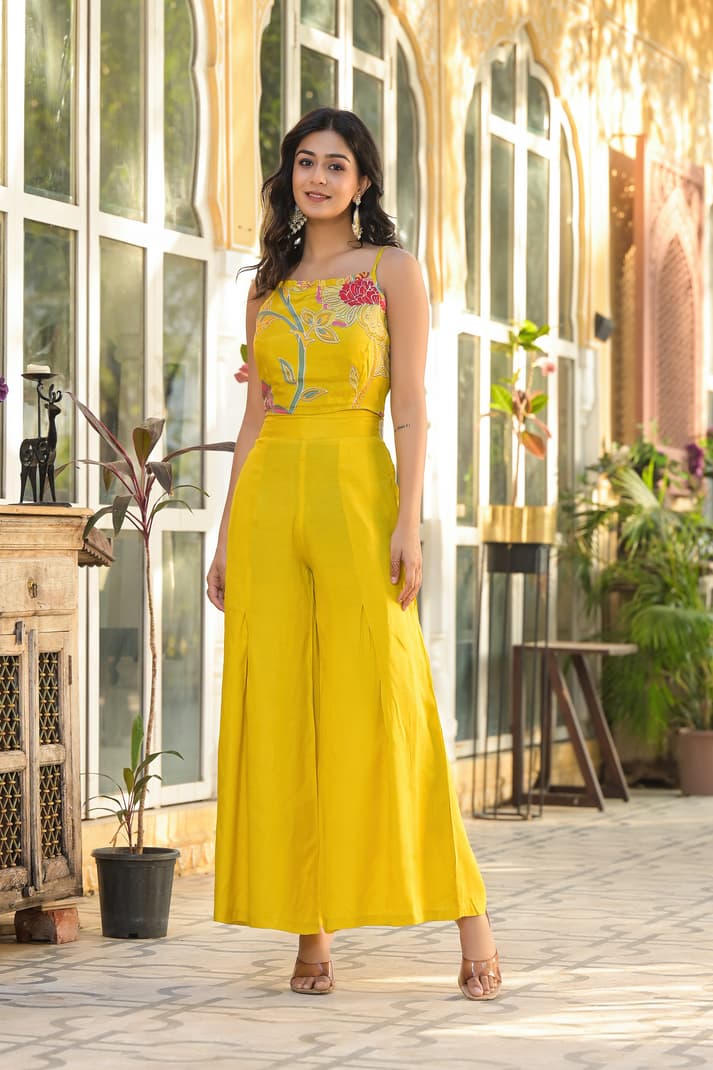 Sunshine Bloom Yellow Co-ord Set with Printed Cape