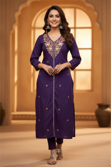Premium Purple Suit Set with Hand Embroidery