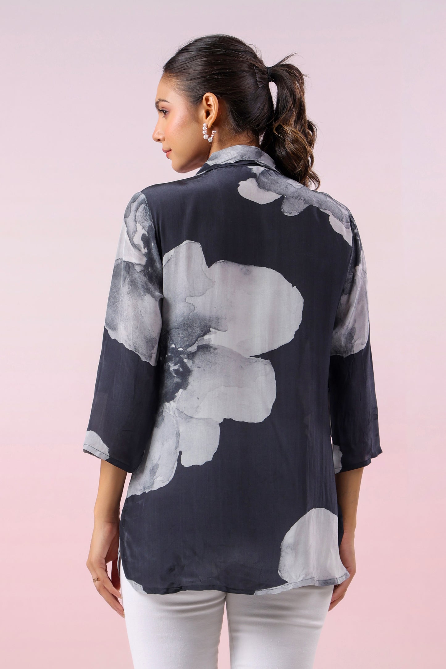 Black Russian Silk Short Kurti