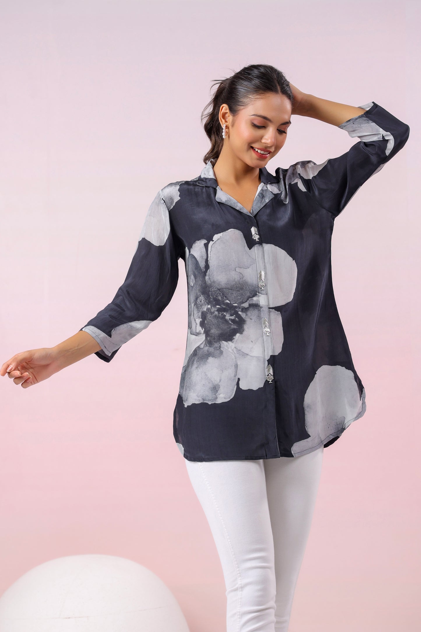 Black Russian Silk Short Kurti