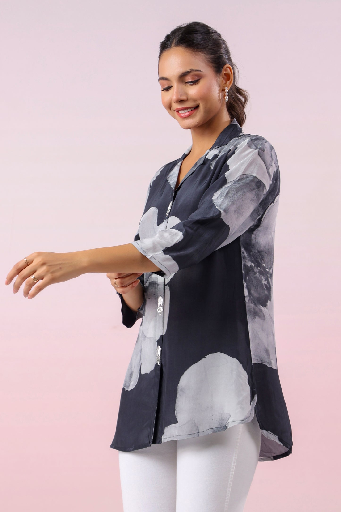 Black Russian Silk Short Kurti