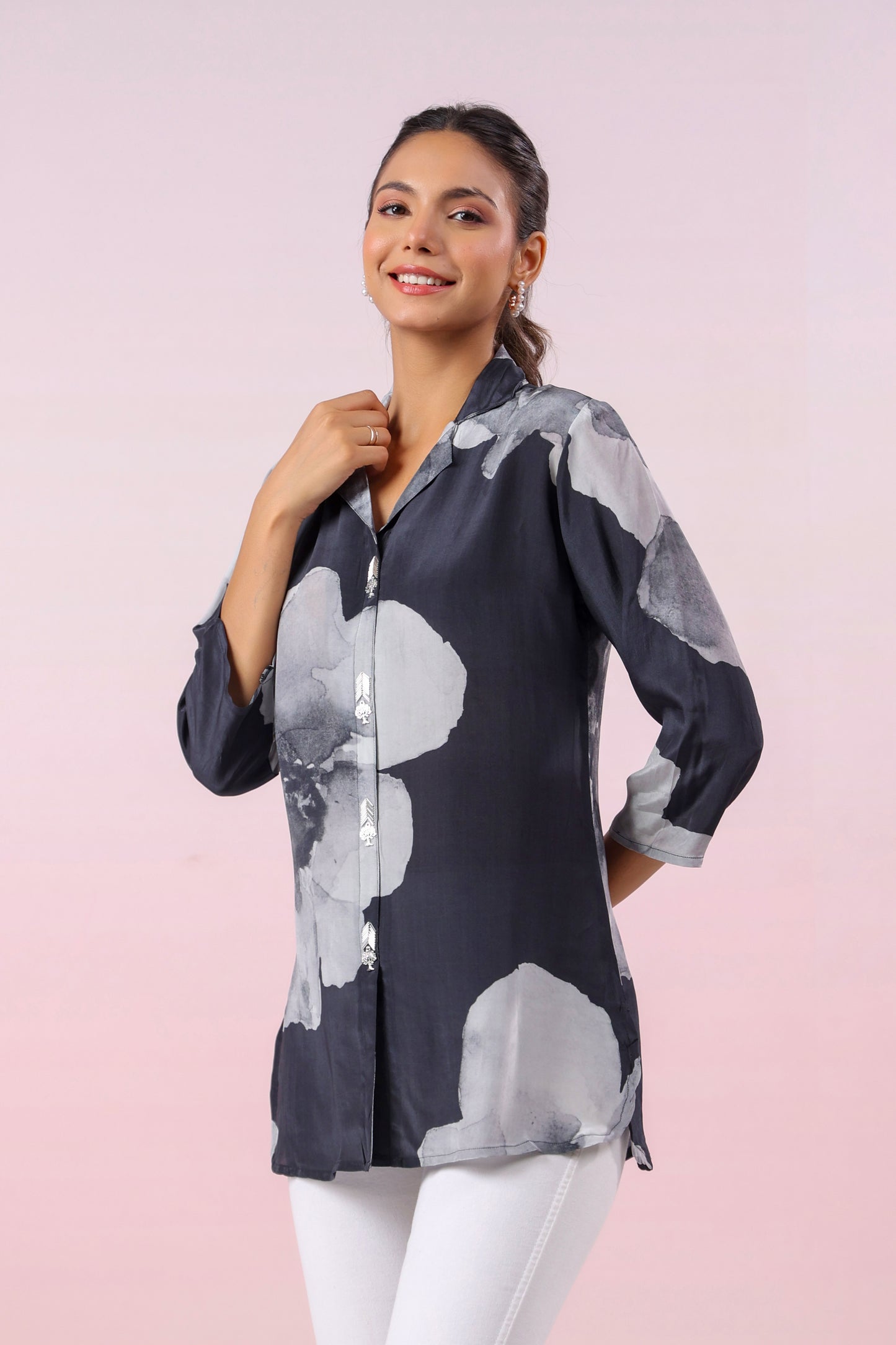 Black Russian Silk Short Kurti