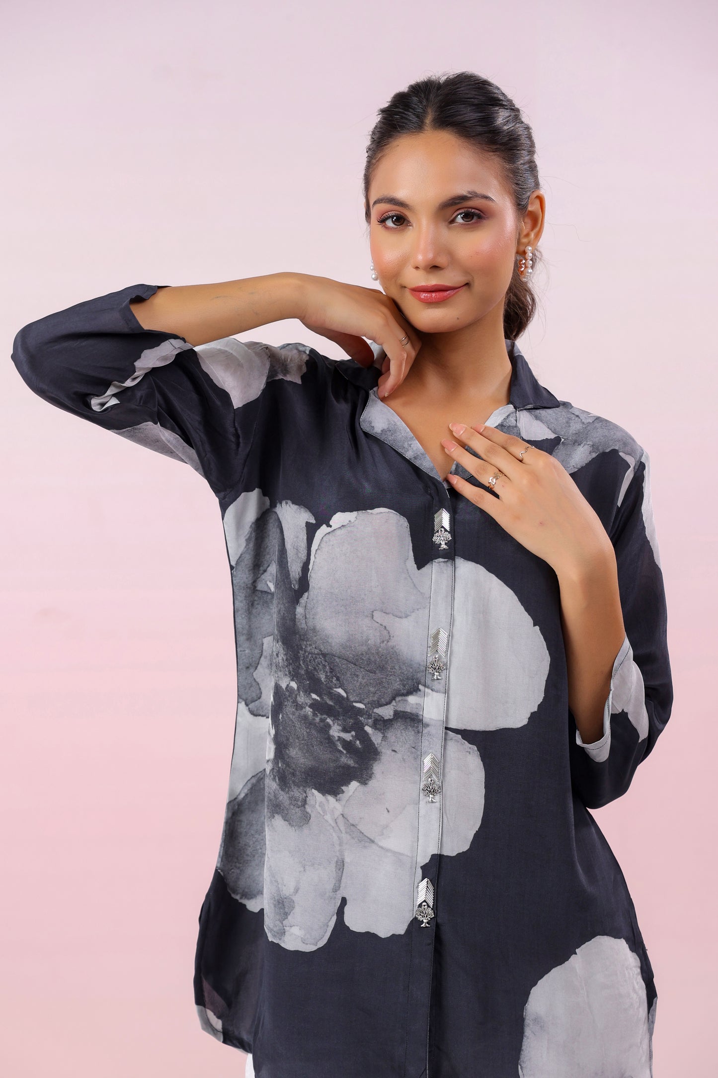Black Russian Silk Short Kurti