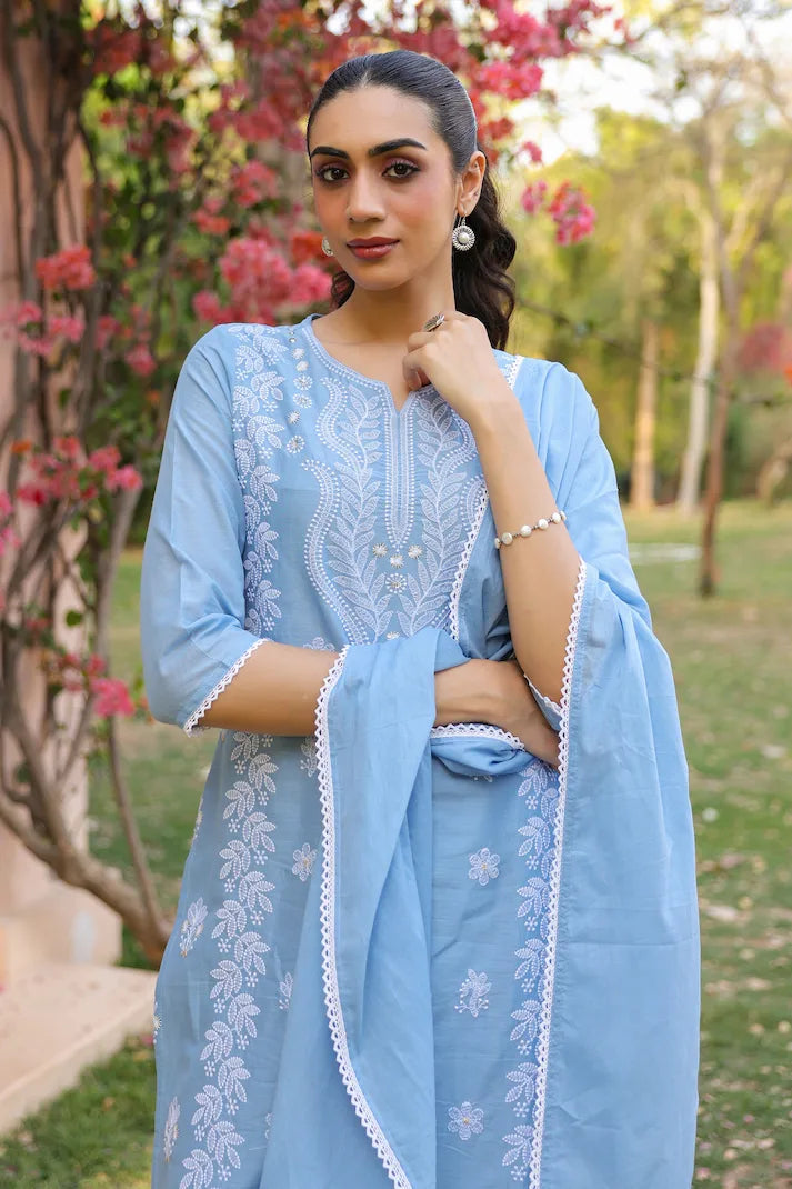 Azure Bloom Chikankari Suit Set