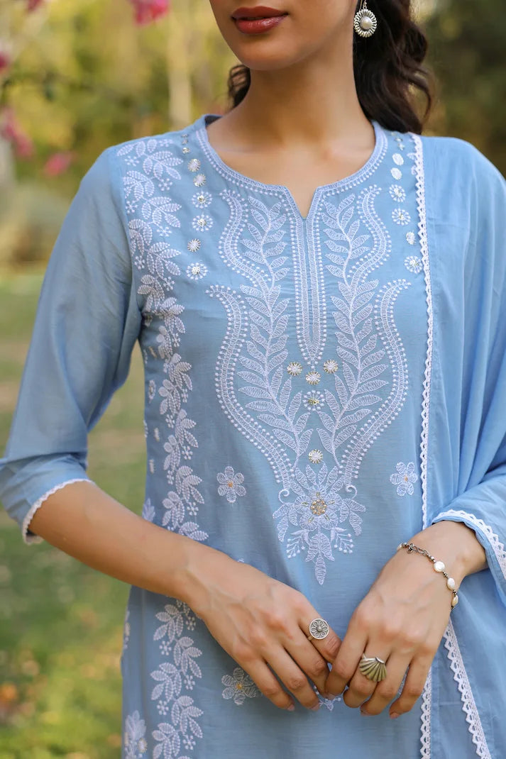 Azure Bloom Chikankari Suit Set