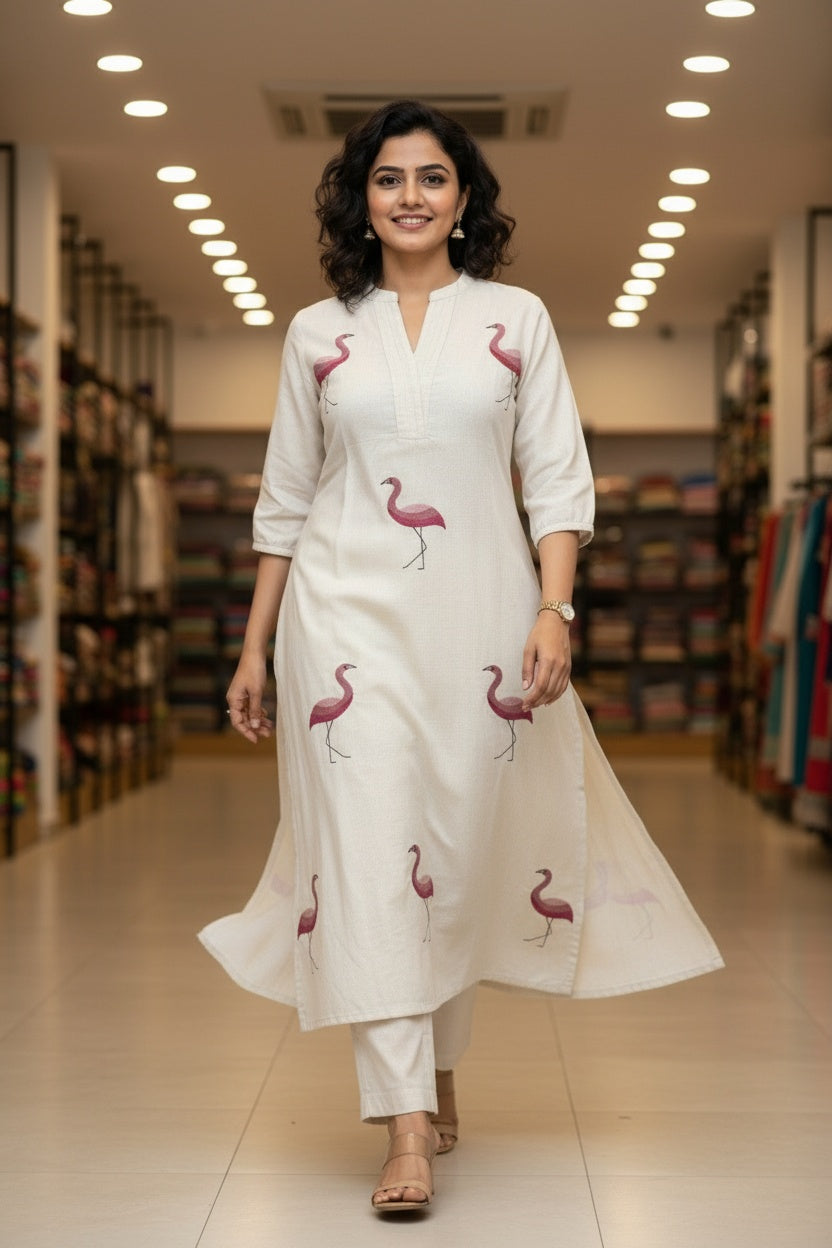 Elegant Off-White Cotton Kurta Set with Subtle Embroidery – 2 Piece Everyday Classic