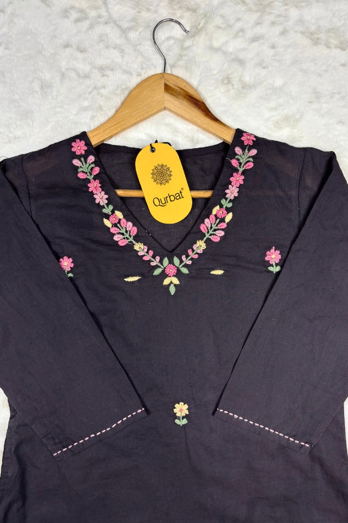 Elegant Black Cotton Embroidered 3-Piece Suit Set