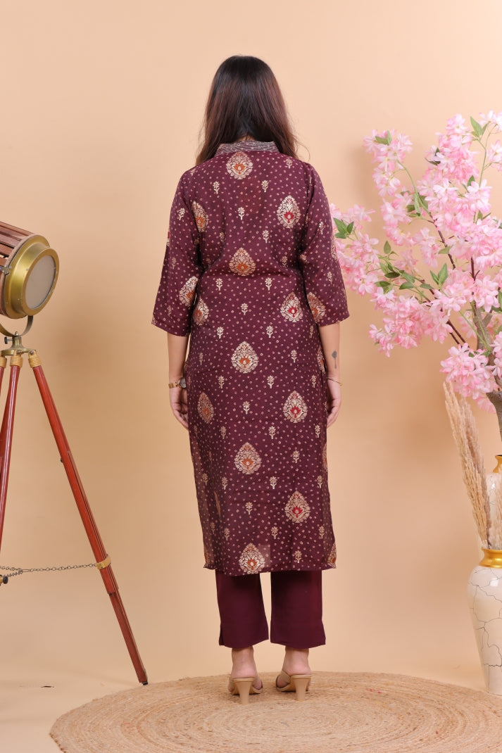 Premium Muslin Kurta & Pant Set in Wine Shade
