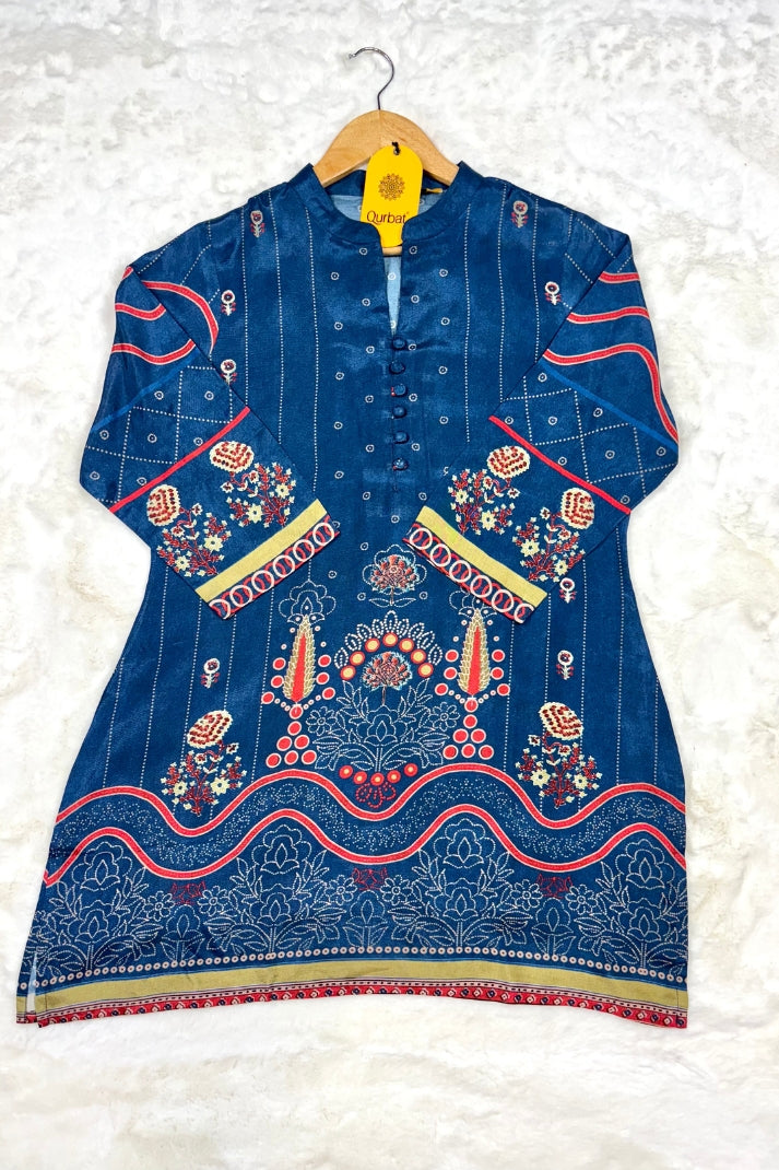 Navy Blue Muslin Co-ord Set with Intricate Floral & Geometric Print