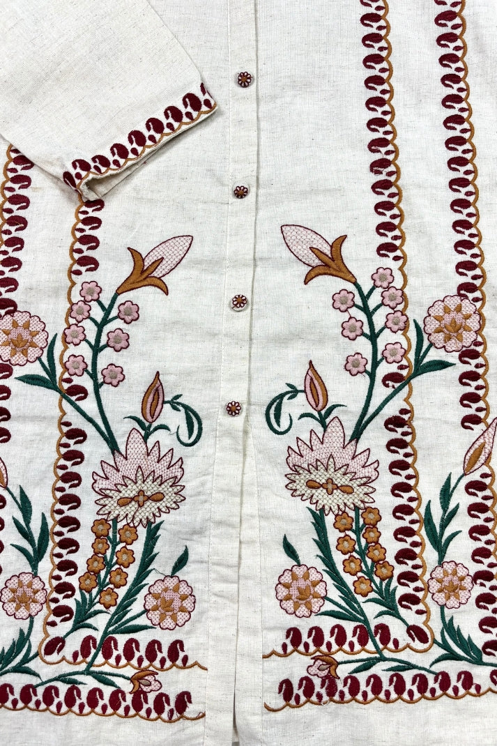Floral Embroidery Khadi Cotton Co-ord Set