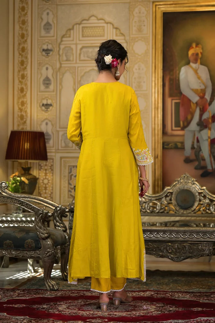 Golden Paisley Embroidered Anarkali Suit Set