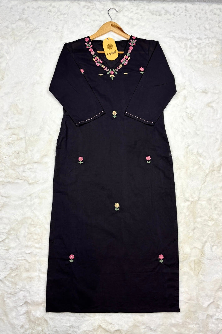 Elegant Black Cotton Embroidered 3-Piece Suit Set