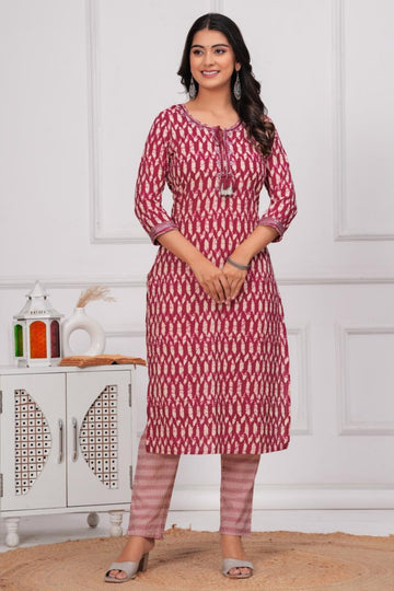 Boho Maroon Kurta Set with Tassel Detailing & Cotton Dupatta