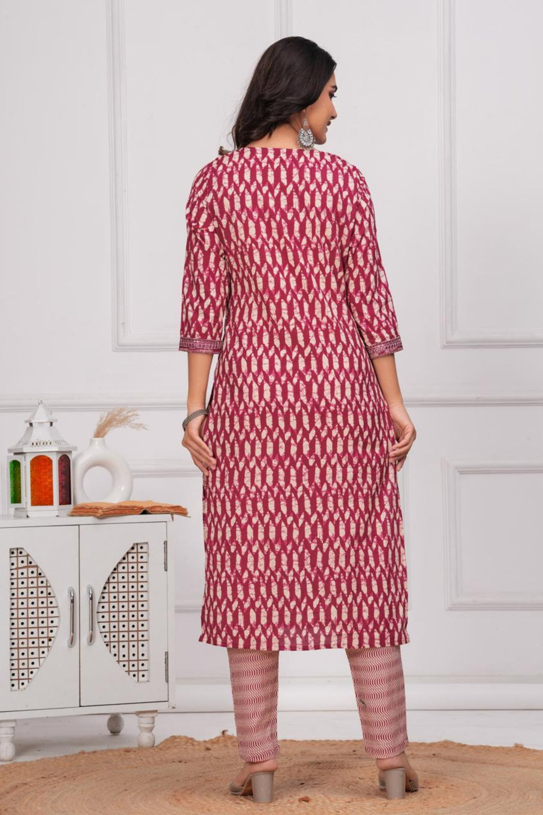 Boho Maroon Kurta Set with Tassel Detailing & Cotton Dupatta