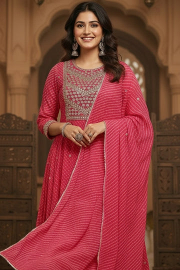Gulabi Gaze Gota Patti Festive Anarkali Suit with Dupatta