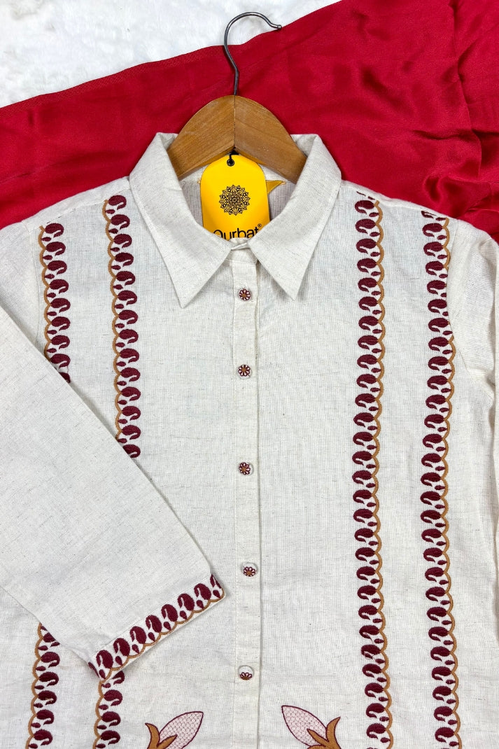 Floral Embroidery Khadi Cotton Co-ord Set