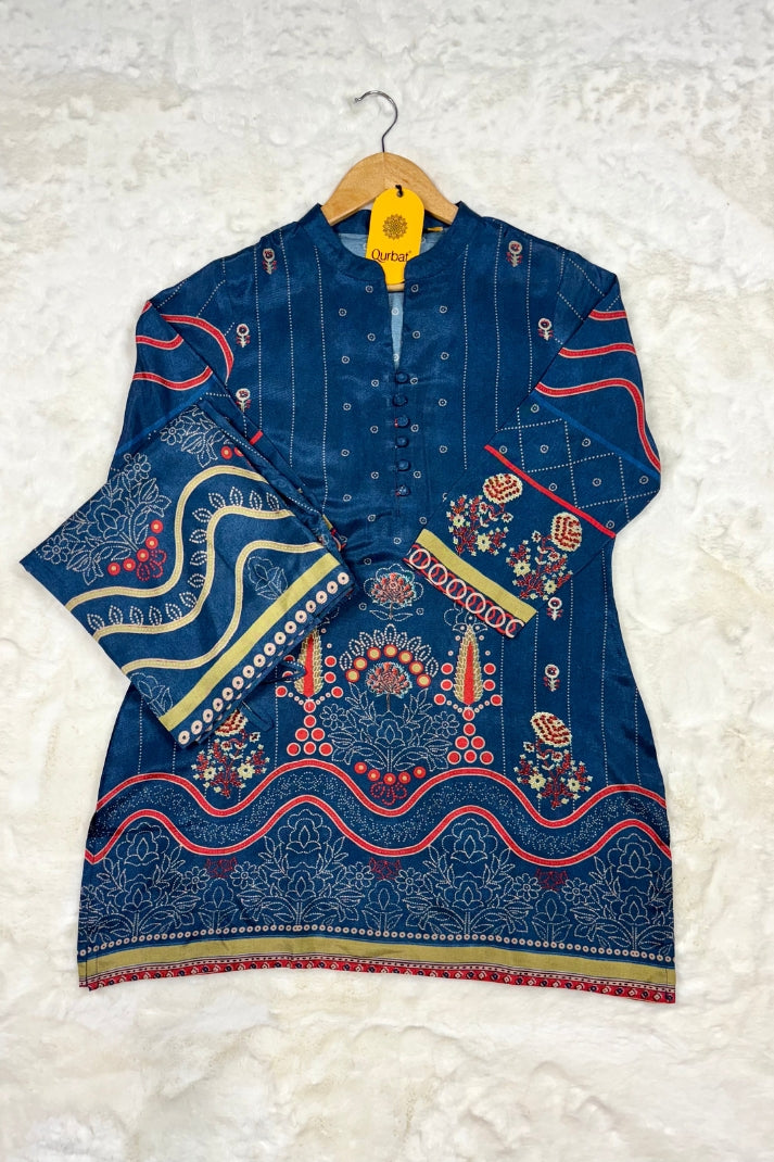 Navy Blue Muslin Co-ord Set with Intricate Floral & Geometric Print