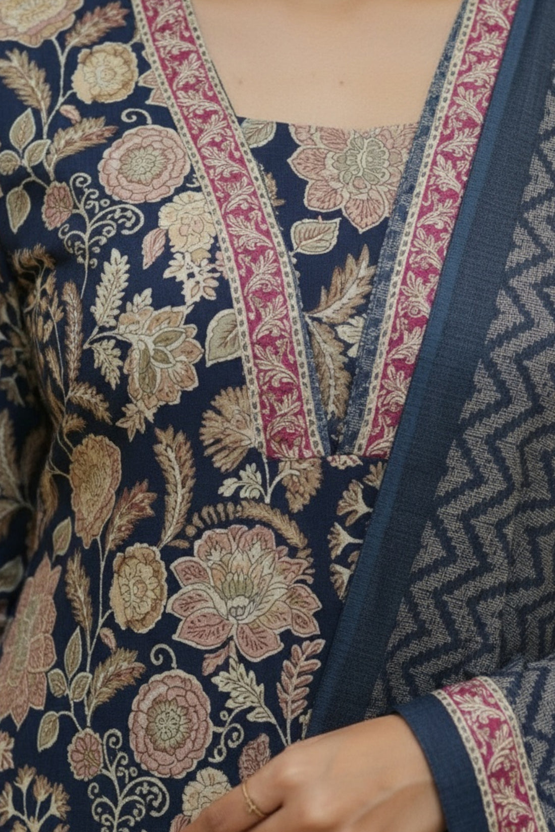 Elegant Multi Color Floral Print Cotton Kurta Pant Dupatta Set