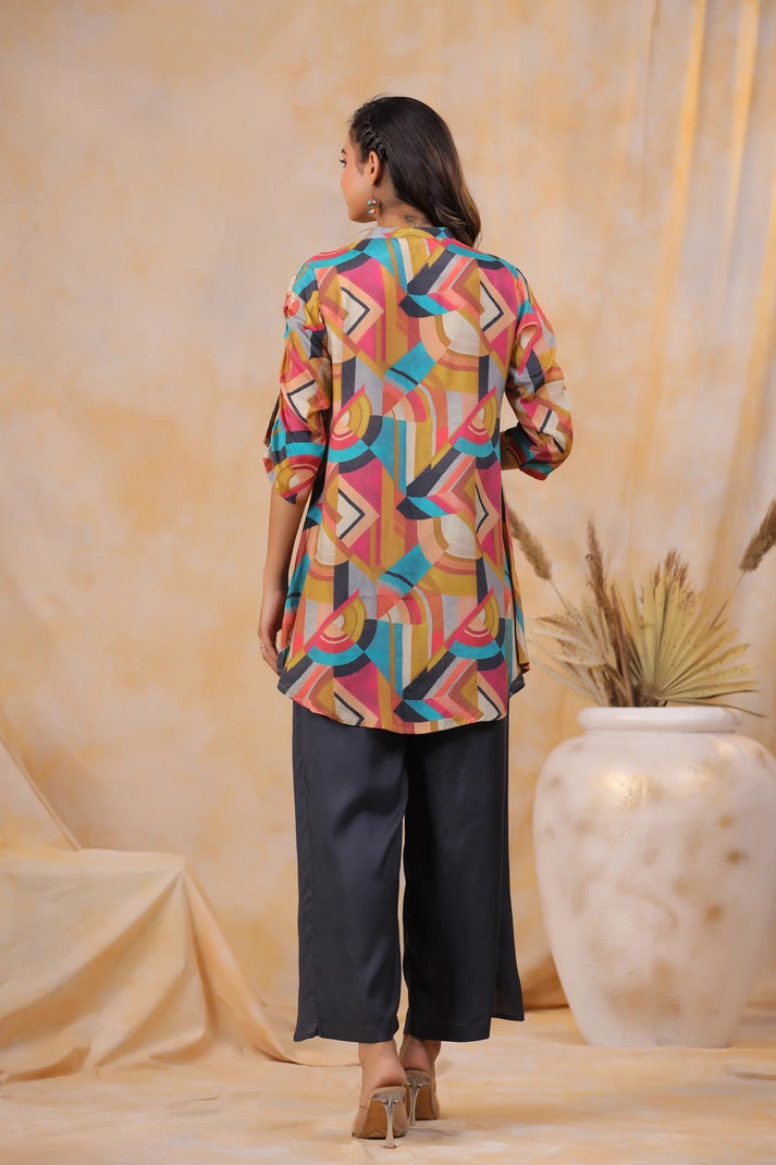 Abstract Printed Co-ord Set with Bottom Detailing