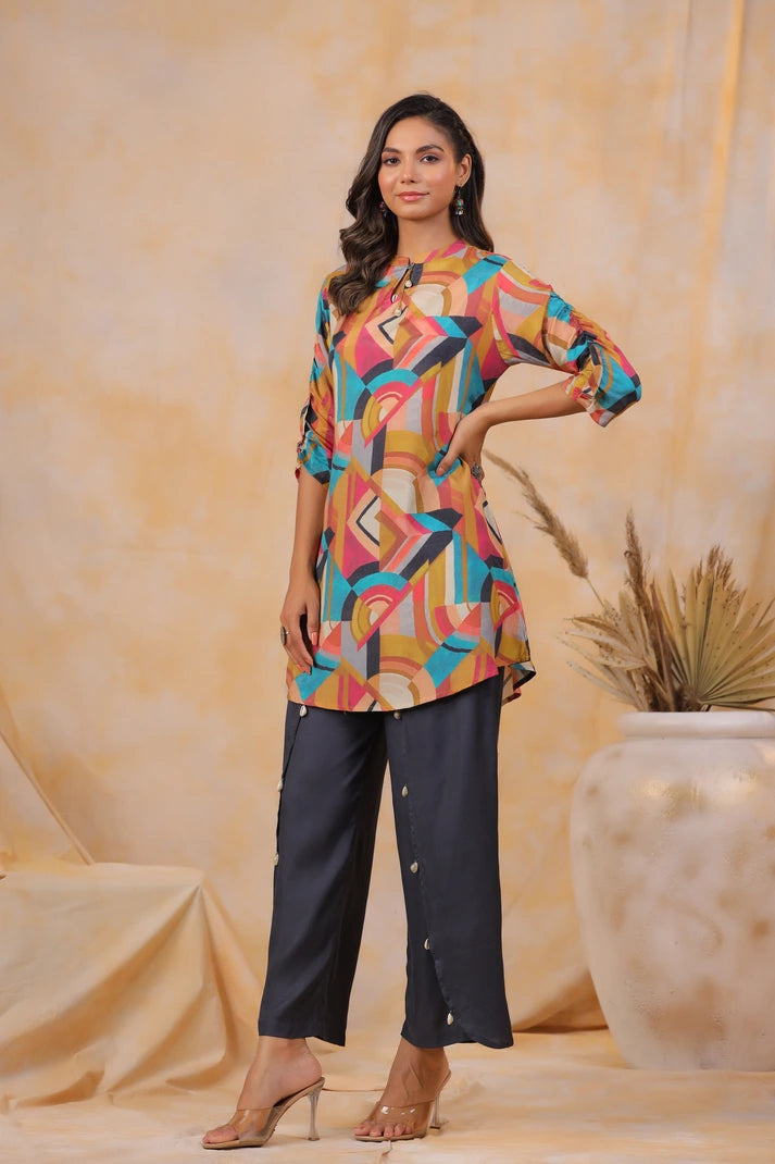 Abstract Printed Co-ord Set with Bottom Detailing