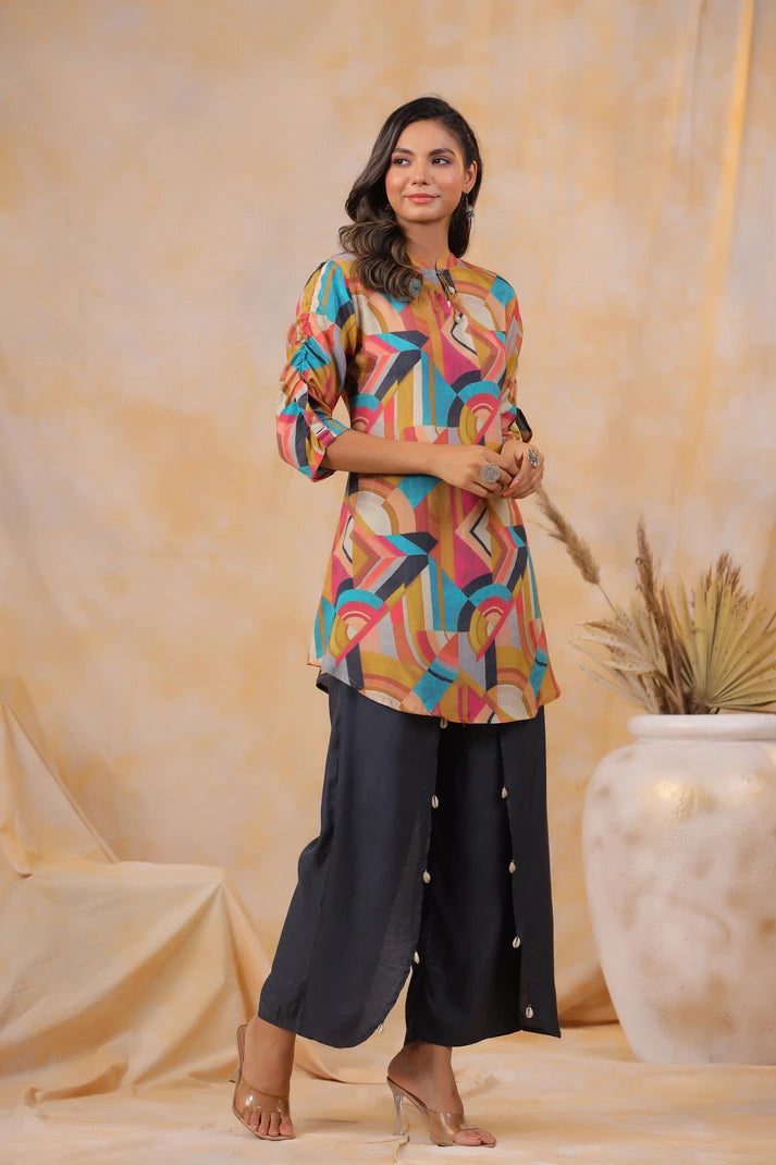 Abstract Printed Co-ord Set with Bottom Detailing