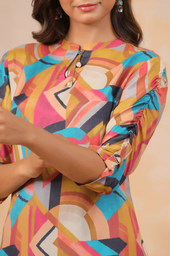 Abstract Printed Co-ord Set with Bottom Detailing