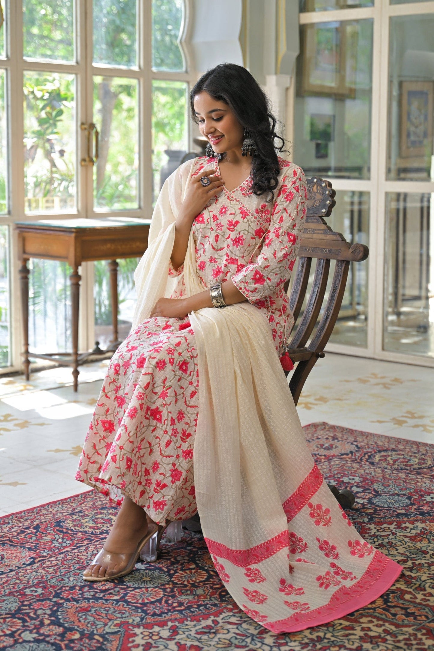 Elegant Floral Cotton 3-Piece Suit Set