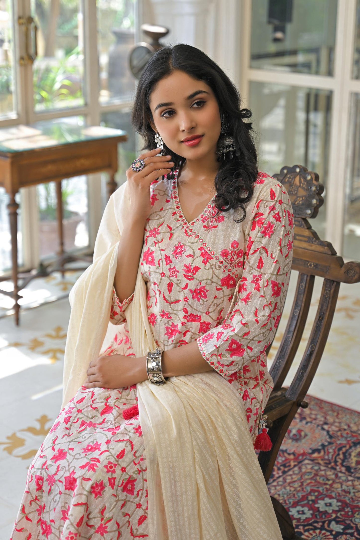 Elegant Floral Cotton 3-Piece Suit Set