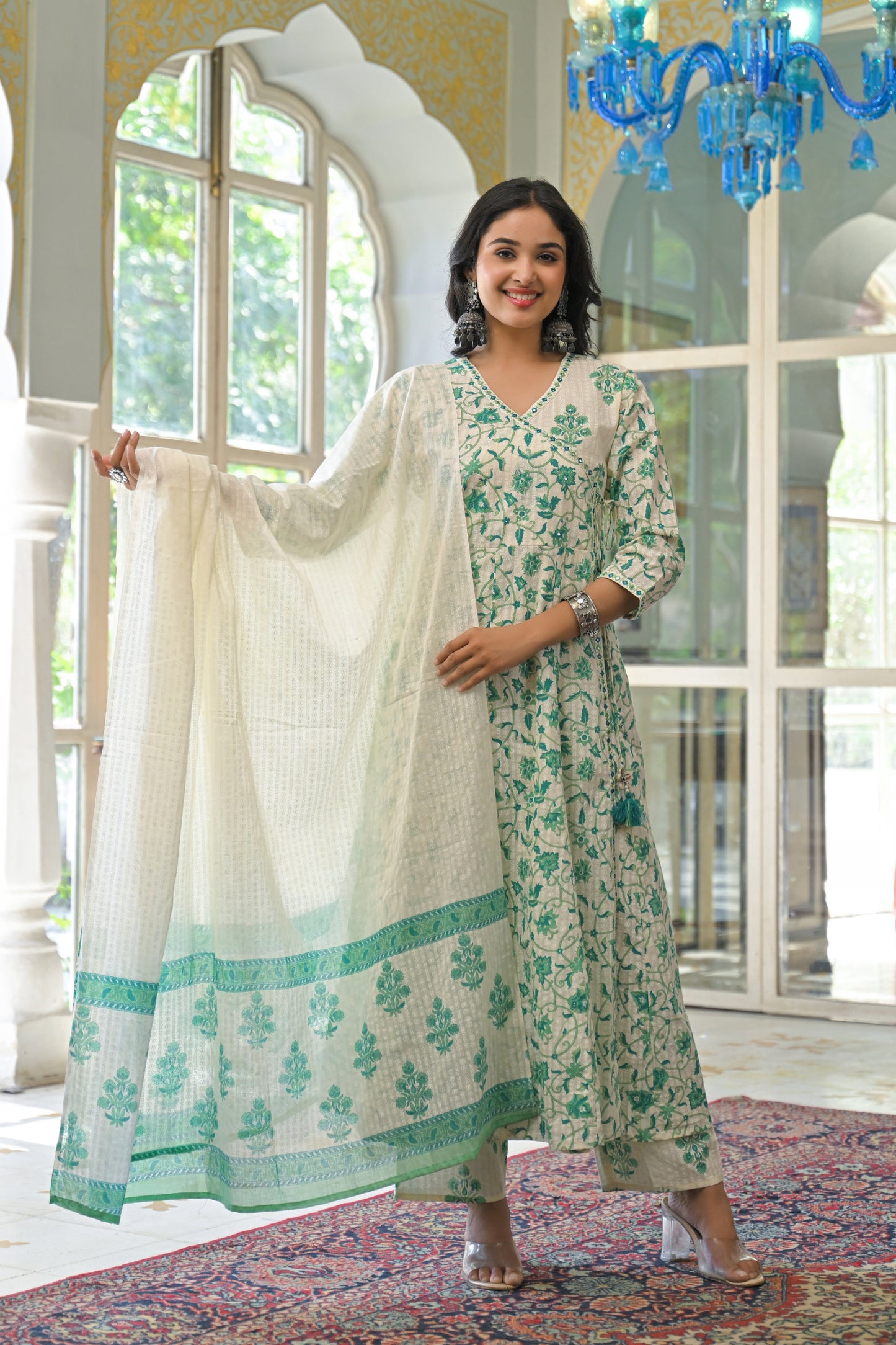 Green Cotton 3-Piece Suit Set