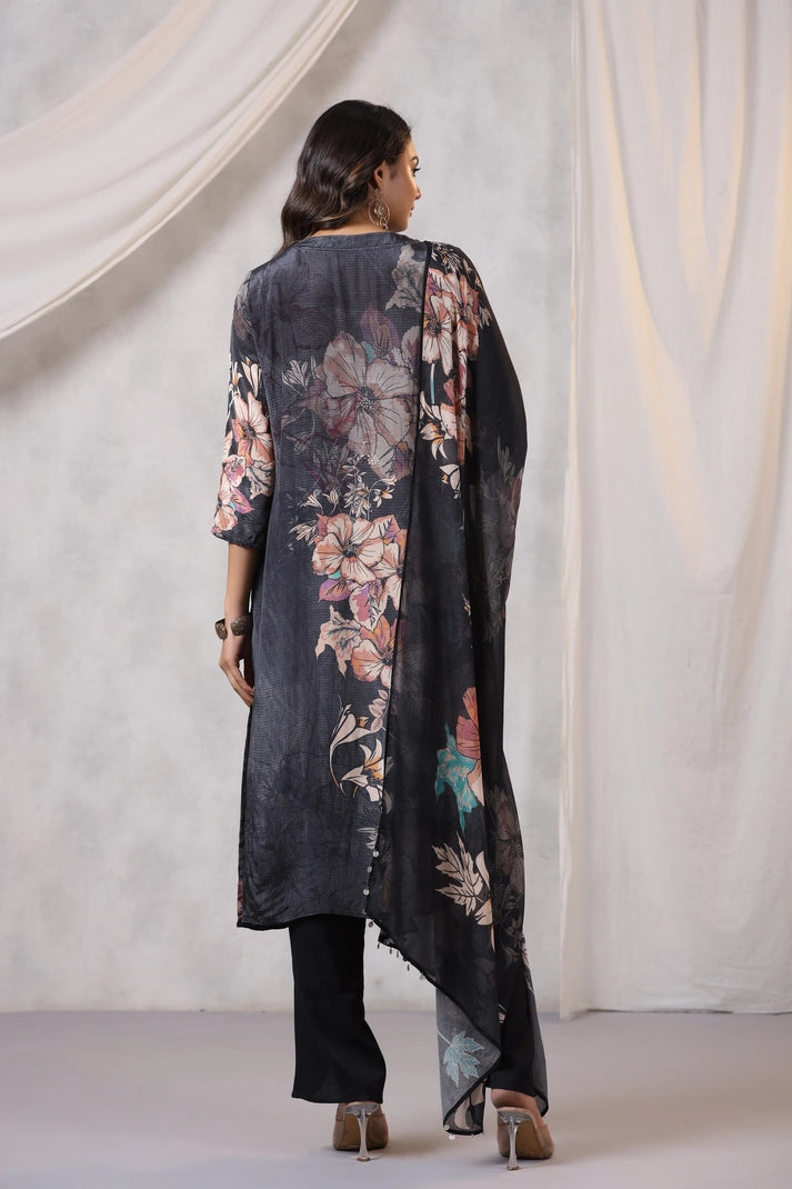 Black Crepe Digital Printed Suit Set