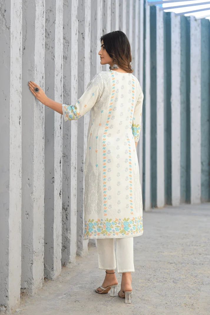 Soft Pink Floral Embroidered Three-Piece Suit Set
