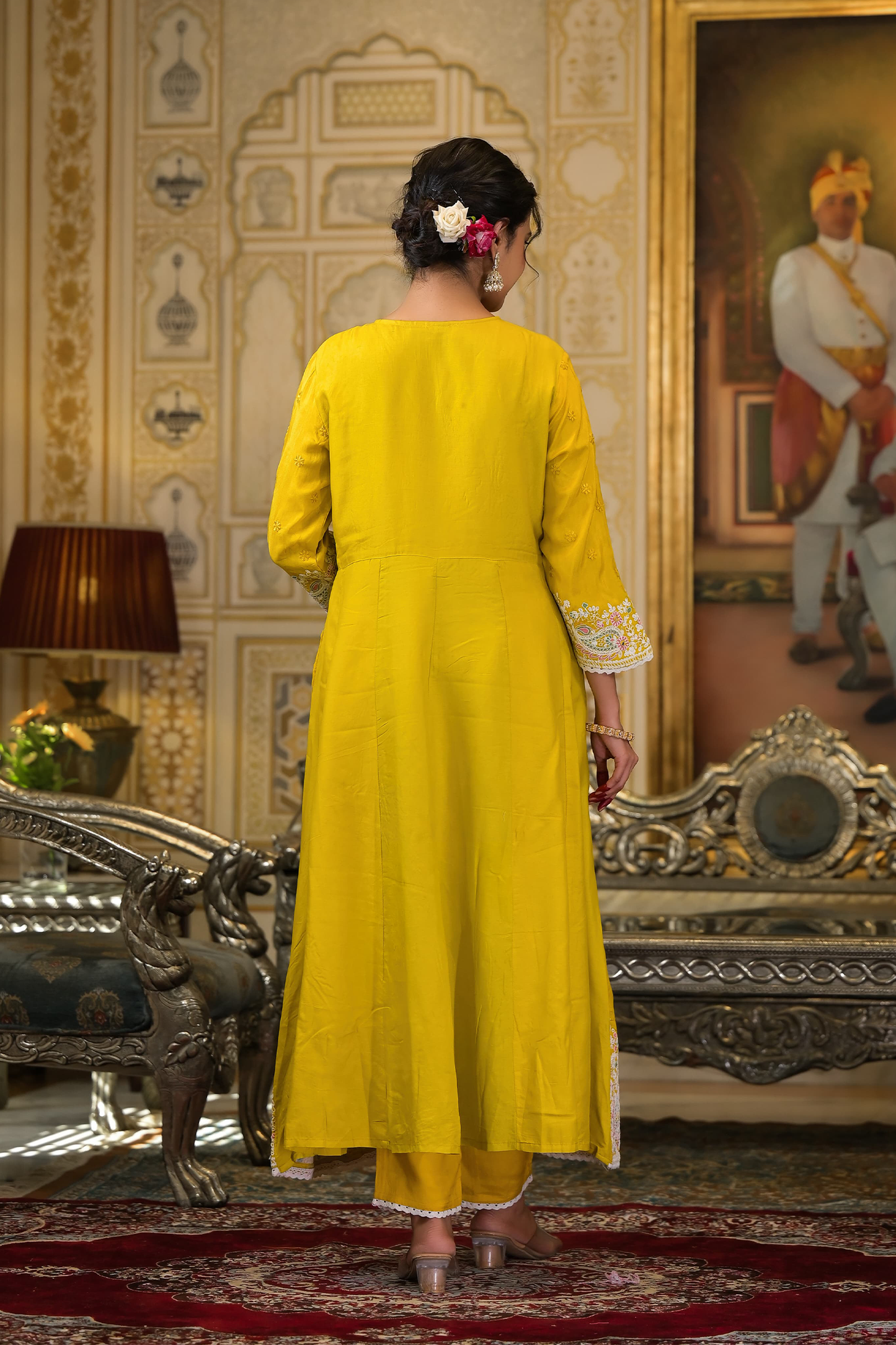 Golden Paisley Embroidered Anarkali Suit Set