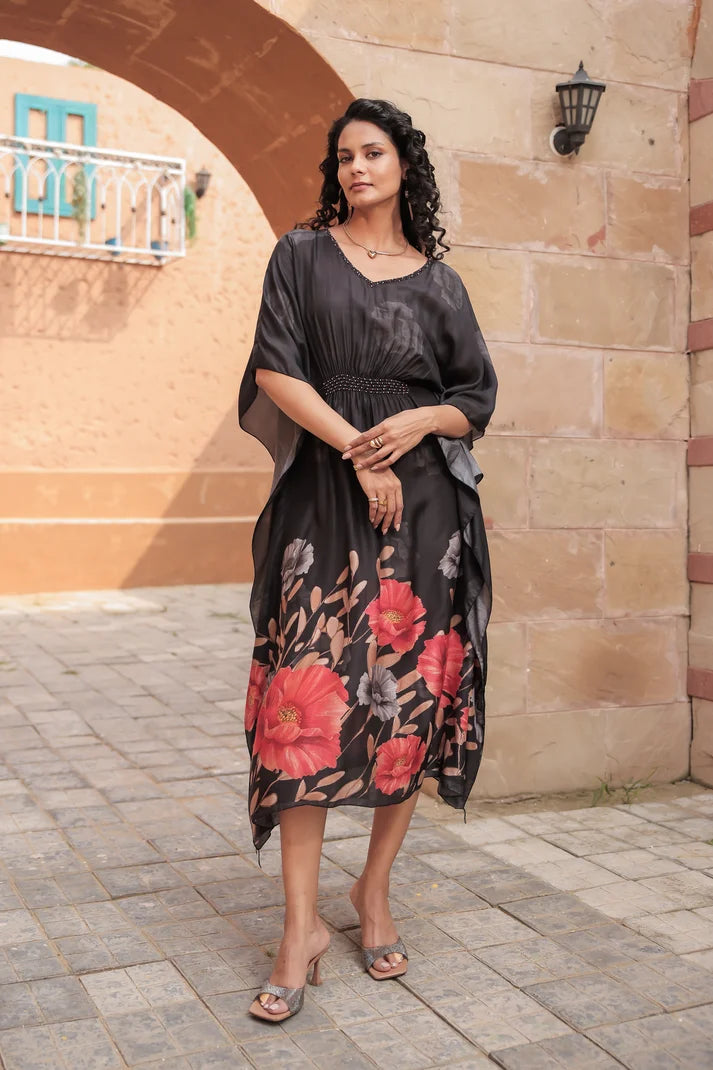 Midnight Bloom Kaftan Dress