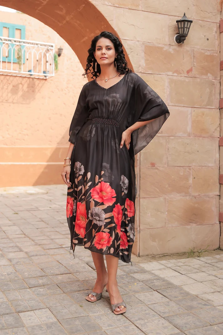 Midnight Bloom Kaftan Dress
