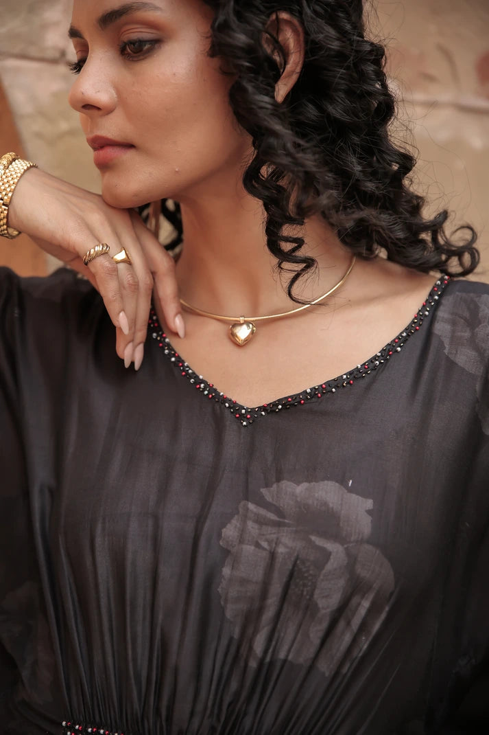Midnight Bloom Kaftan Dress
