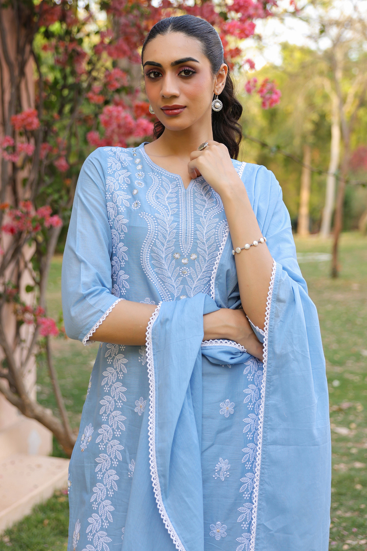 Azure Bloom Chikankari Suit Set