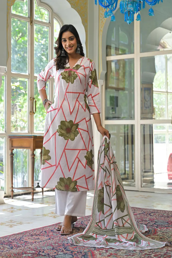 Abstract Bloom Printed Anarkali Suit Set
