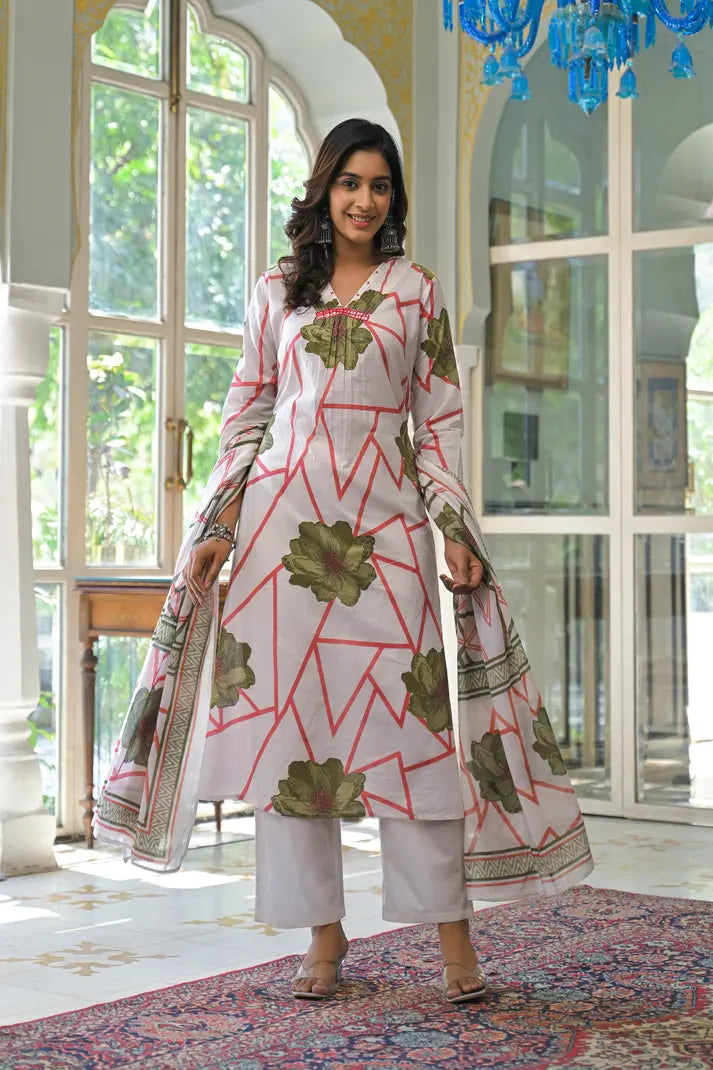Abstract Bloom Printed Anarkali Suit Set