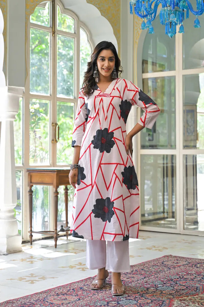 Abstract Bloom Printed Anarkali Suit Set