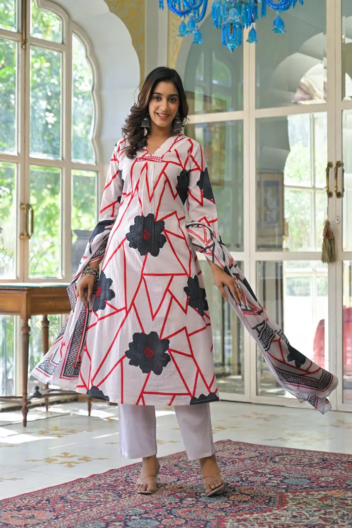 Abstract Bloom Printed Anarkali Suit Set