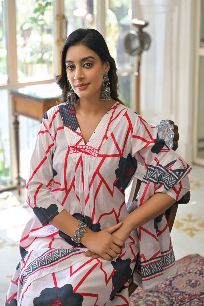 Abstract Bloom Printed Anarkali Suit Set