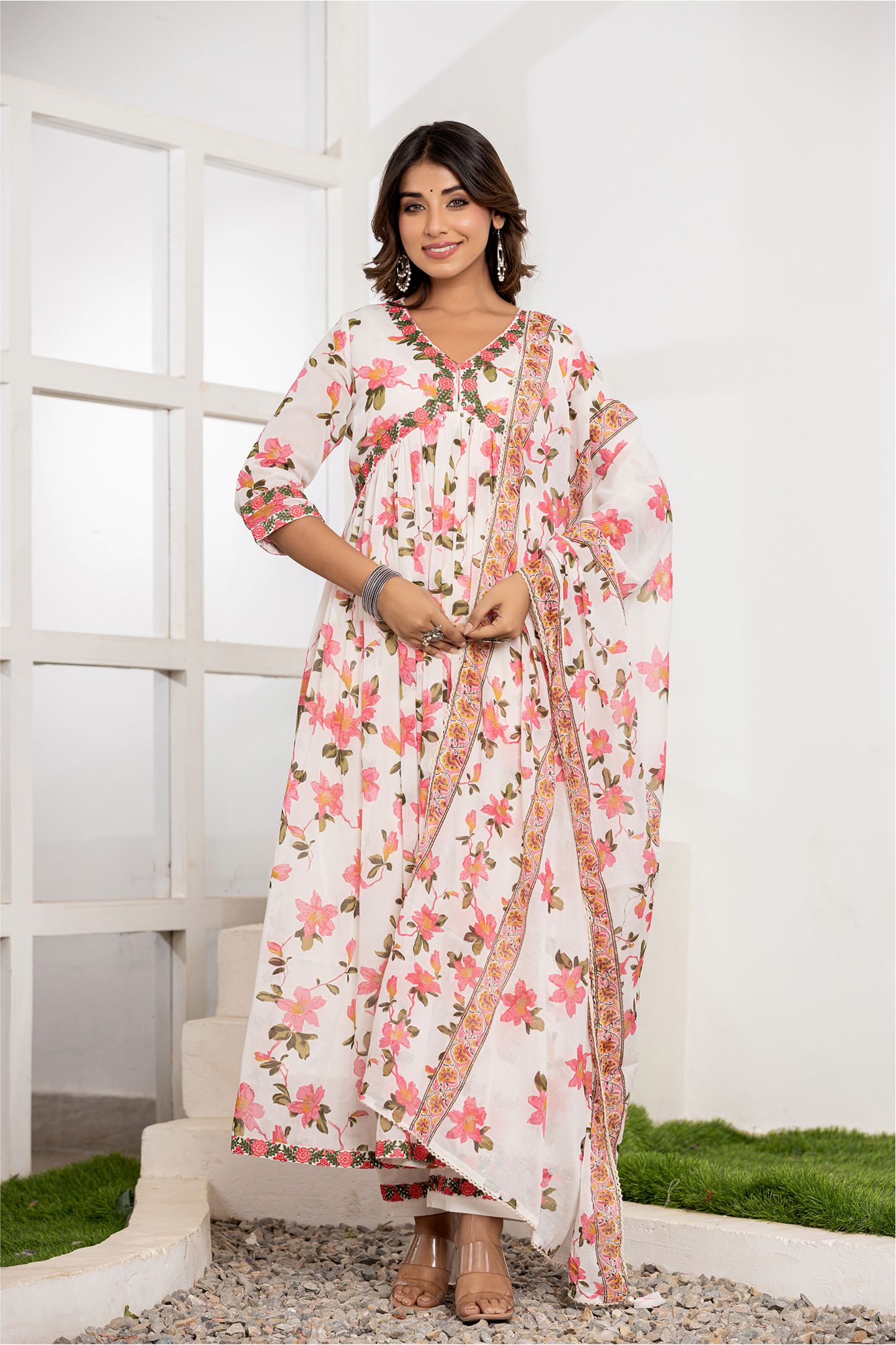 Ethereal Floral Print Anarkali Suit Set