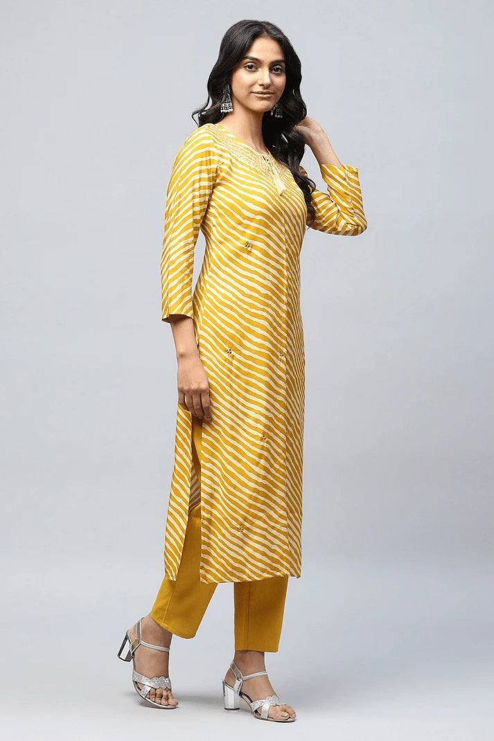 Yellow Leheriya Printed Suit Set for Women – Vibrant & Traditional