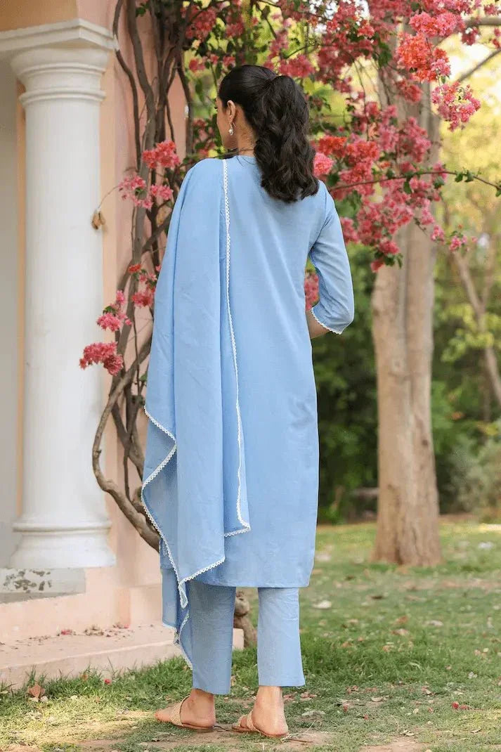 Azure Bloom Chikankari Suit Set - Qurbat