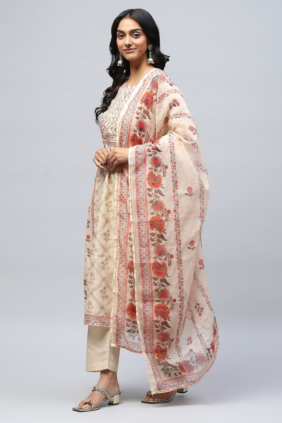 Beige Printed Suit Set for Women – Elegant & Timeless - Qurbat