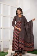 Black Printed Cotton Suit Set - Qurbat