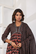 Black Printed Cotton Suit Set - Qurbat