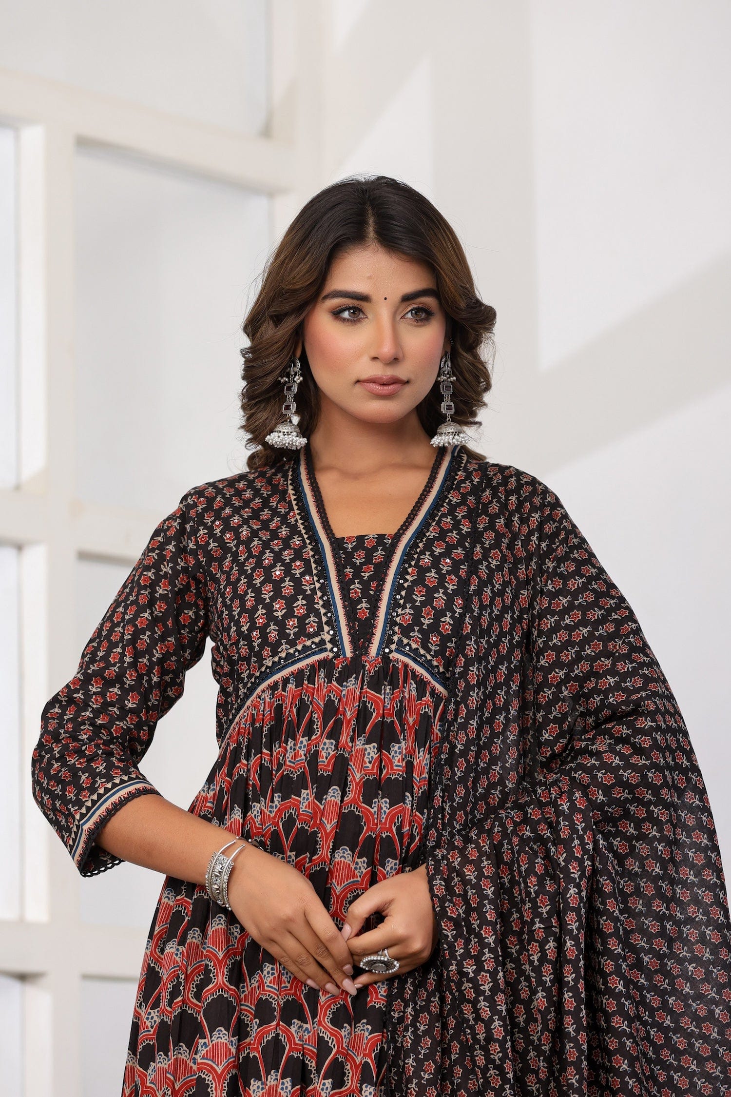 Black Printed Cotton Suit Set - Qurbat