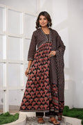 Black Printed Cotton Suit Set - Qurbat