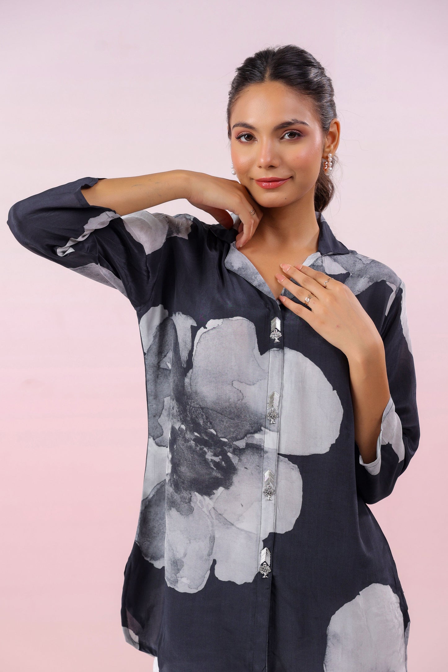 Black Russian Silk Short Kurti - Qurbat